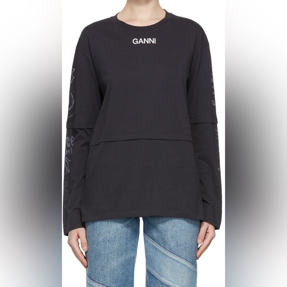 GANNI Black Space Graphic long sleeve tee, small - Picture 2 of 6